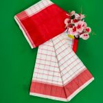 Red White Dhupian Saree with smooth fabric and premium finish