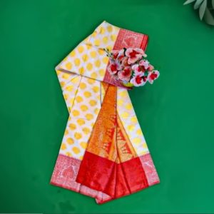 Premium White Red Border Katan Saree